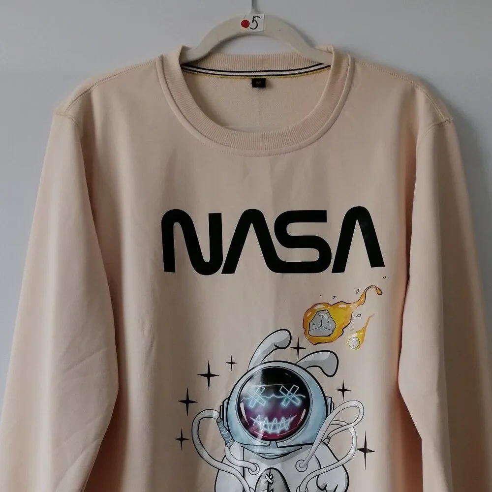 SheIn Womens Light Beige NASA Bunny Astronaut Graphic Pullover Sweatshirt Size M - Picture 2 of 8